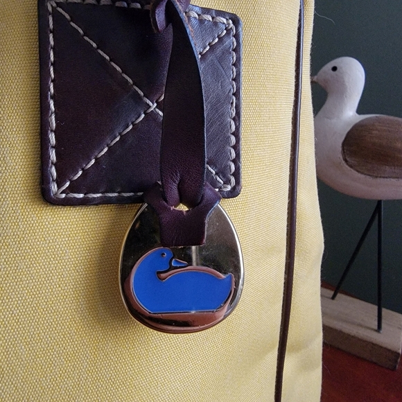 Vintage Dooney & Bourke Yellow Canvas Twill Shopper Tote Bag Brown Leather Purse - Picture 3 of 14